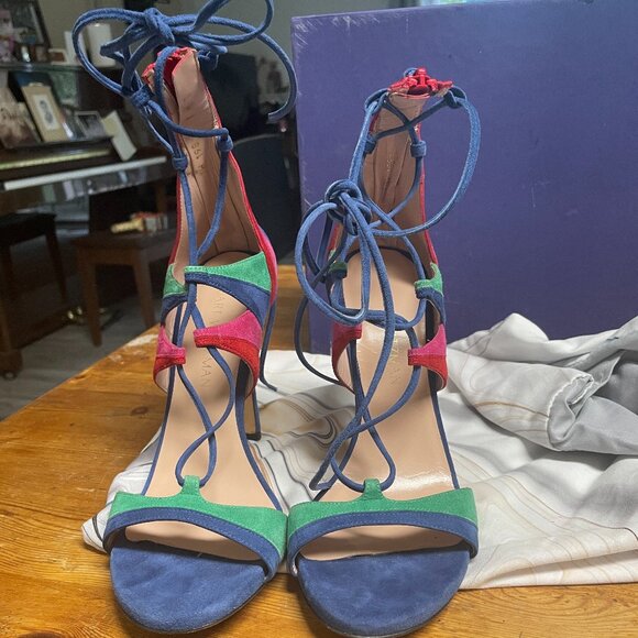 Stuart Weitzman Colorblock Suede Lace Up Stiletto Heels. Size 8 - Picture 1 of 8